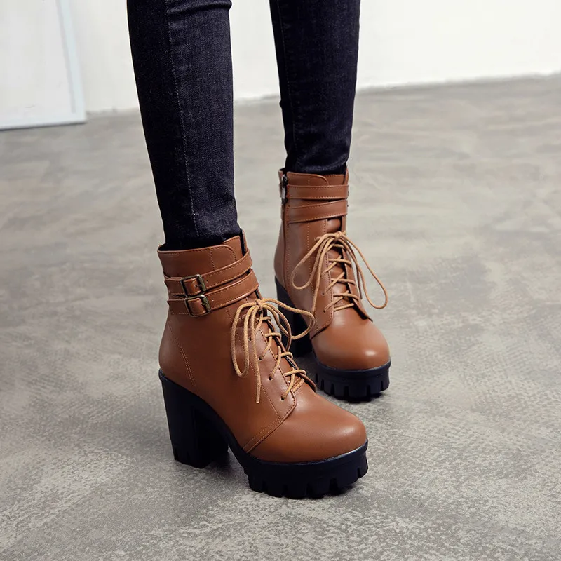 Женские готические сапоги YMECHIC до лодыжек черные коричневые с ремешком пряжкой