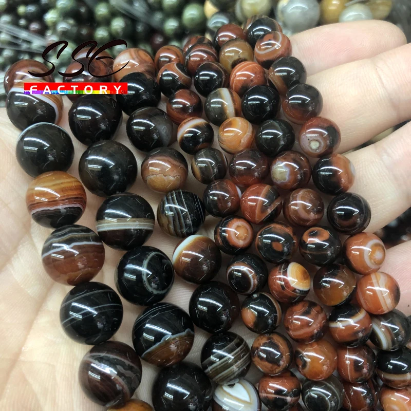 

Wholesale Dream Stripes Onyx Agates Round Loose Beads Natural Stone Beads For Jewelry Making 4 6 8 10 12mm Pick Size 15" Strand