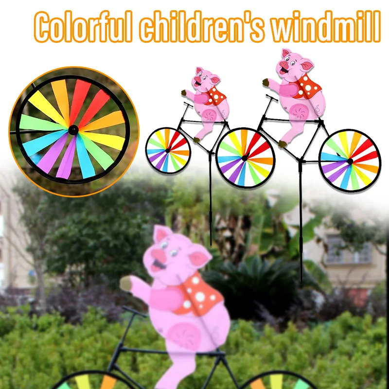 

3d Happy Animal On Colorful Bike Windmill Garden Decoration Accessories Wind Whirligig For Garden Lawn Yard Decor Giardino