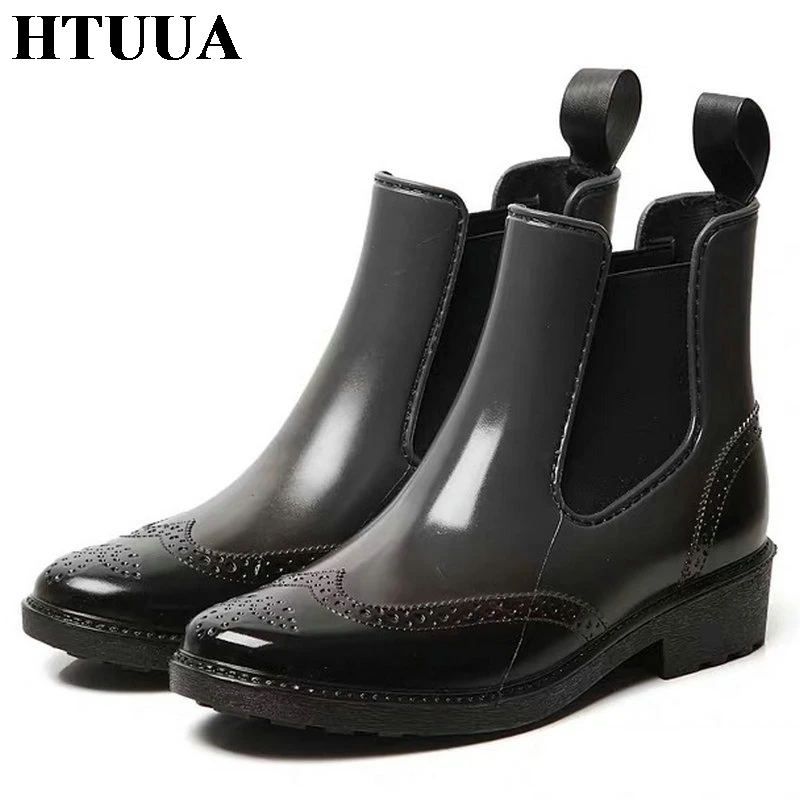 HTUUA/непромокаемые ботинки Челси с перфорацией типа броги женские осенние