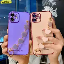 Luxury Plating Love heart chain Bracelet soft case for Xiaomi Poco X3 M3 Redmi Note 7 8T 10 9S Pro Max Pearl Wrist Strap Cover