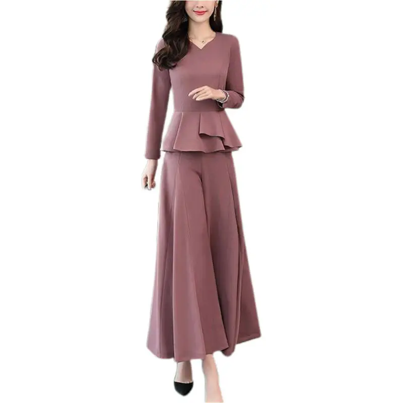 

Womens Ladies Long Sleeve Ruffle Tops + Loose Wide Leg Pants Sets Suits Outfits