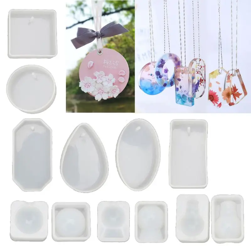 

9 Shapes Pressed Flower Pendant Resin Mold Silicone Resin Mould Pendant Jewellery Mold with Hanging Hole Jewelry DIY Making Tool