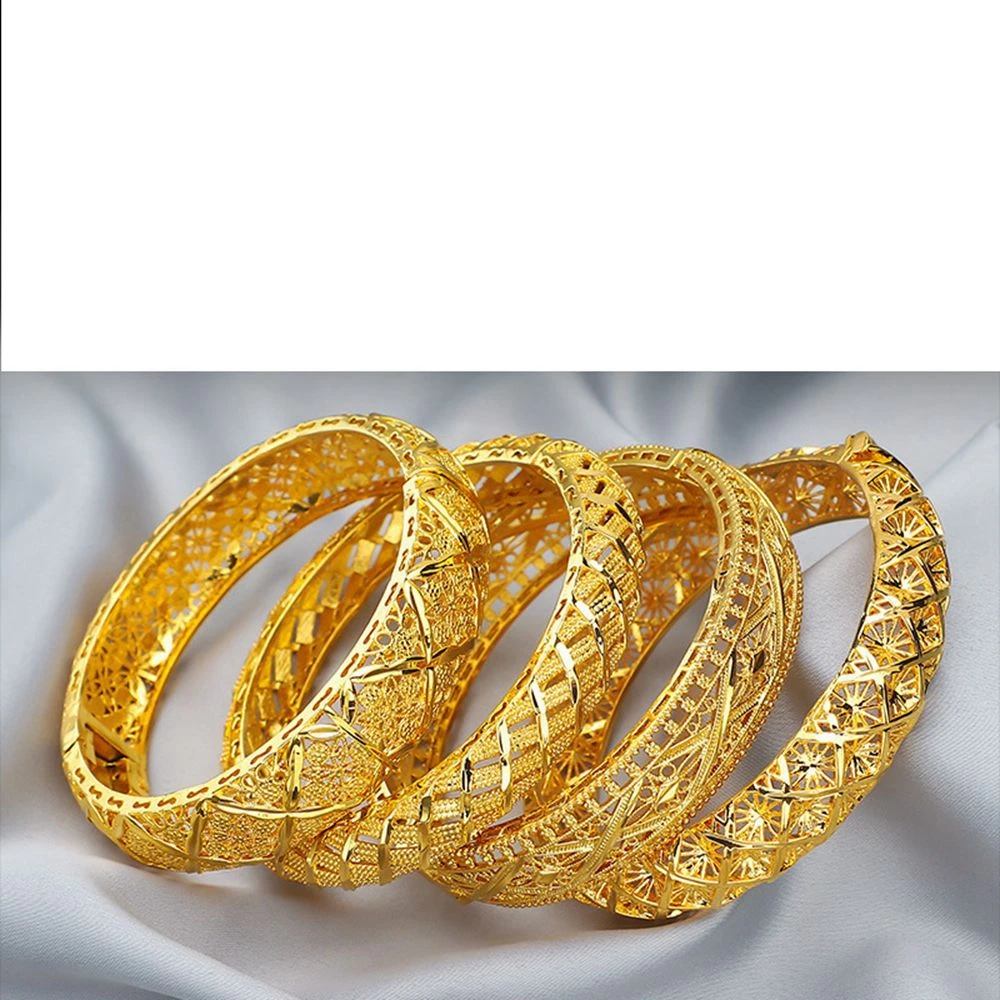 

Hollow Filigree Women Bangle Yellow Gold Filled Classic Wedding Dubai Jewelry Gift 15mm Thick