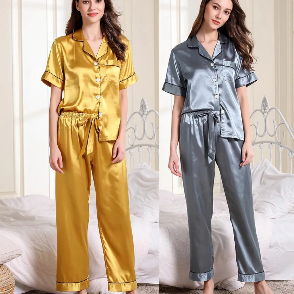 SAGACE шелковые пижамные комплекты с коротким рукавом 2020 Женская Осенняя Пижама