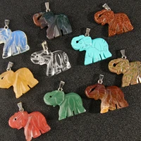 natural stone quartz crystal turquoises opal lapis tiger eye elephant pendant for diy jewelry making necklace accessories 1pc