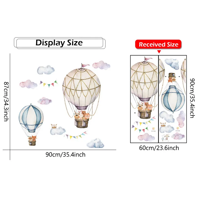

Cartoon Cute Animals Hot Air Balloon Wall Stickers for Kids Room Baby Nursery Room Wall Decals Bedroom Decoration Home Decor PVC