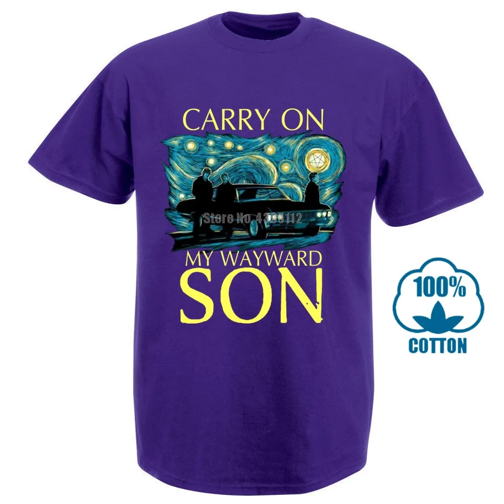 Фиолетовый Сверхъестественное Carry On My wayard Son Звездная ночь футболка черный хлопок для мужчин S 6Xl - Цвет: Фиолетовый