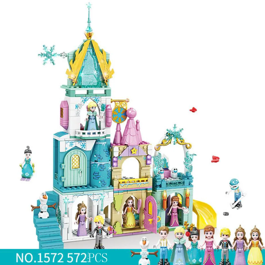 

Disney Frozen figures building blocks 4in1 snow queen amusement park elsa anna princess Belle olaf prince assemble brick toy