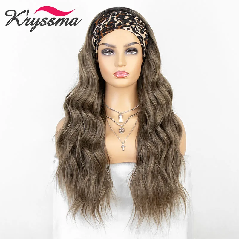 kryssma Body Wave Headband Synthetic Wigs For Women Long Wavy Hair Wig Wave Brown Headband Wig Heat Resistant Party 2022New