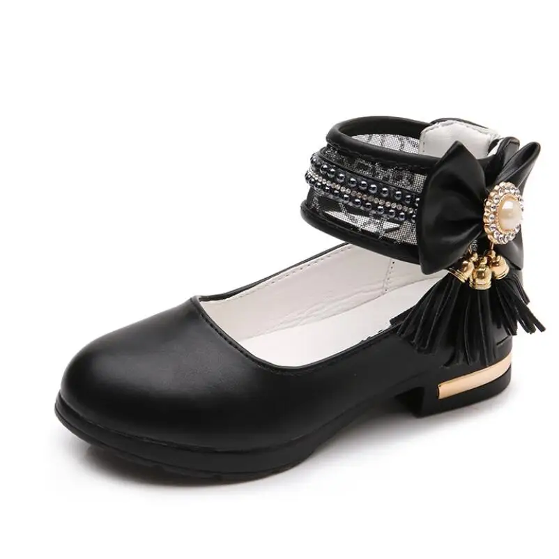 Детская обувь для девочек бант Стразы кожаные туфли платье старших школьниц с