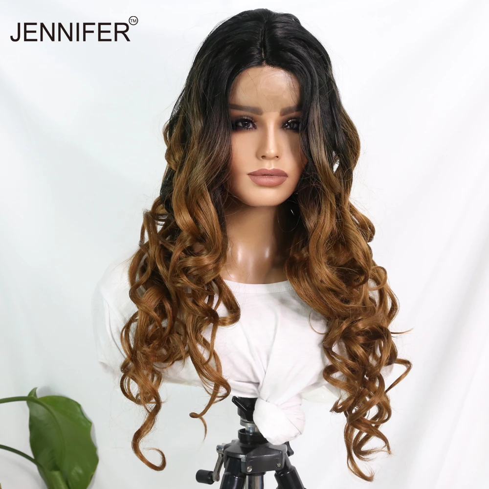 

Synthetic Lace Front Wigs For Women Ombre Brown 26 Inches Long Wavy Hair High Temperature Fiber Cosplay/Daily