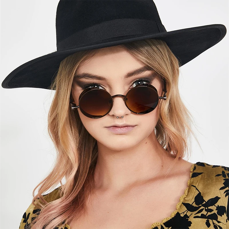 Солнцезащитные очки круглые для мужчин и женщин модные в металлической оправе