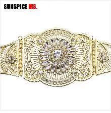 SUNSPICE MS, роскошный золотой цвет, женский ремень, цепочка, металлический пояс, ювелирное изделие, длинная, регулируемая длина, свадебная Пряжка, поясные ремни