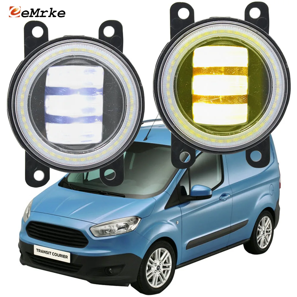 

2x LED Angel Eye Daytime Running Lights + Cut-Line Lens Fog Lights for Ford Transit Tourneo Transit Courier 2014 2015 2016 2017