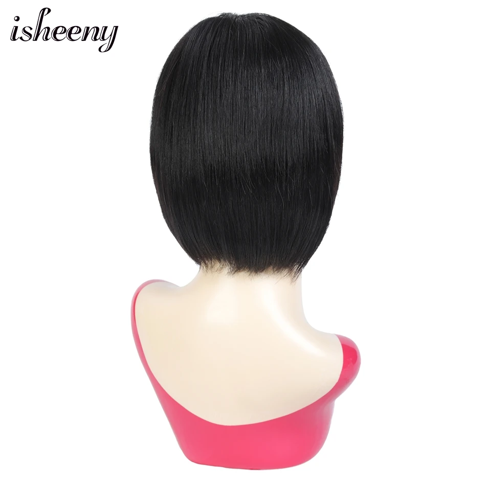 Isheeny Short Pixie Cut Wig Brazilian Straight Hair Remy Human Hair Wigs For Women 130% Machine Made Silk Center Wig от AliExpress WW