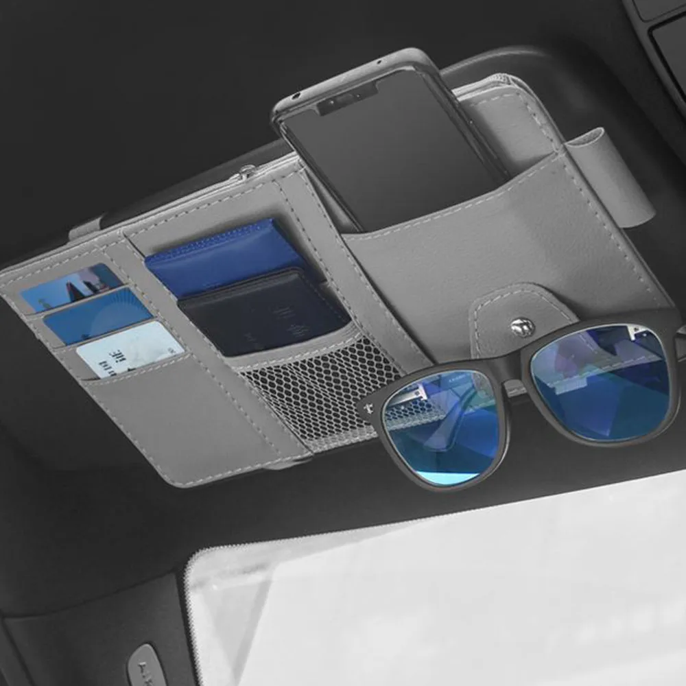 

PU Leather Car Sunshade Organizer Pocket 30*15*2cm Bag Card Gray Holder Organizer
