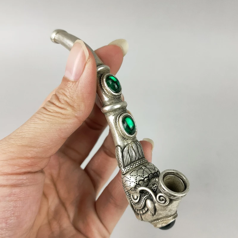 Изысканная китайская старая антиквариатная трубка ручной работы с белым медным