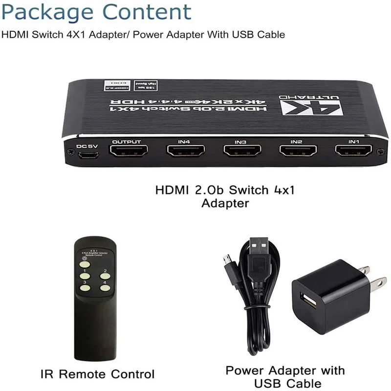 Switch 5 Port HDMI-compati IR Remote Control Switcherble 4 In 1 Out Switcher 4x1 Selector Support 4K@30Hz Ultra HD 3D | Безопасность и