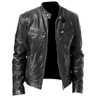 Мужская кожаная мотоциклетная куртка, повседневная куртка на молнии, осень 2021