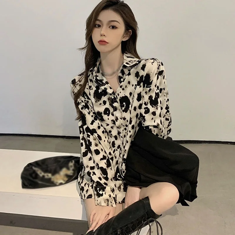 

Spring Retro Loose Leopard Printed Blusas Women Long Sleeve Female Cozy Vintage Shirts Soft Chiffon Blouses Femme Ropa Mujer