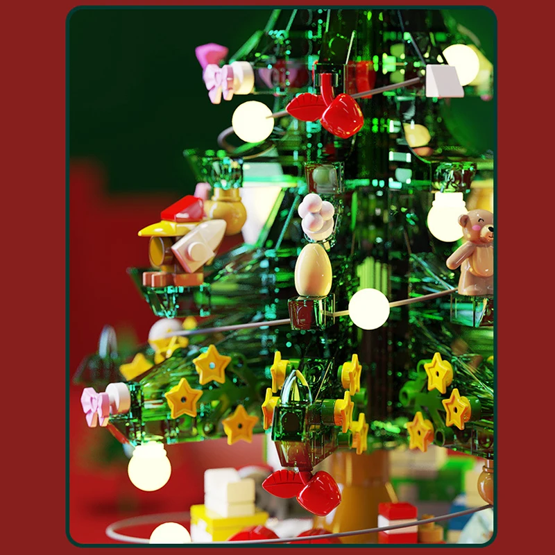 

Christmas Series Building Blocks Model Creator Music Tree Rotating with Figures Lights Sounds Toys for Children Xmas WWO66