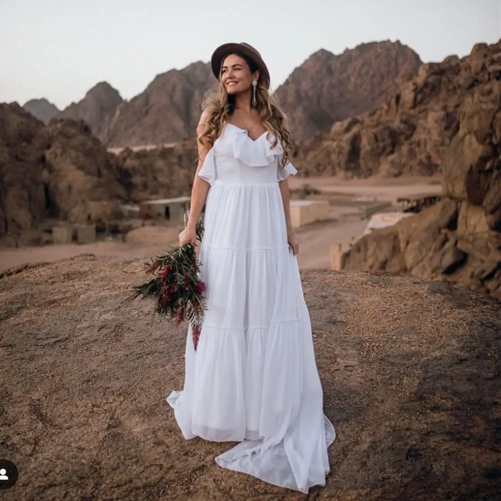 2020 Wedding Dresses Boho bohemian A-line Chiffon Sleeveless Spaghetti Strap robe mariage courte vintage for bride Cheap | Свадьбы и