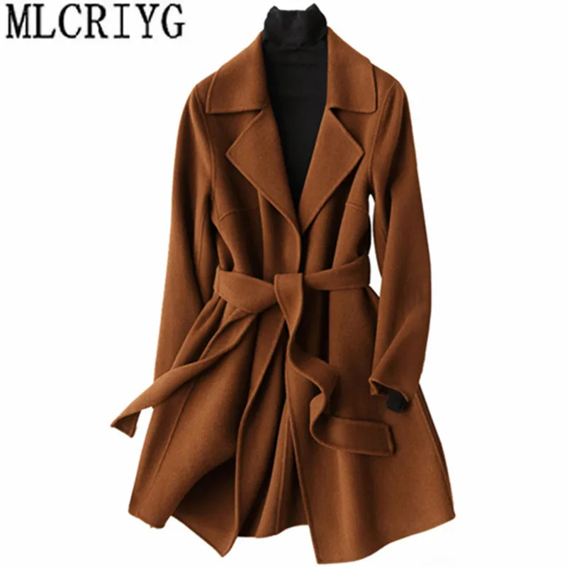 Двухстороннее шерстяное пальто женское осенне зимнее женские длинные