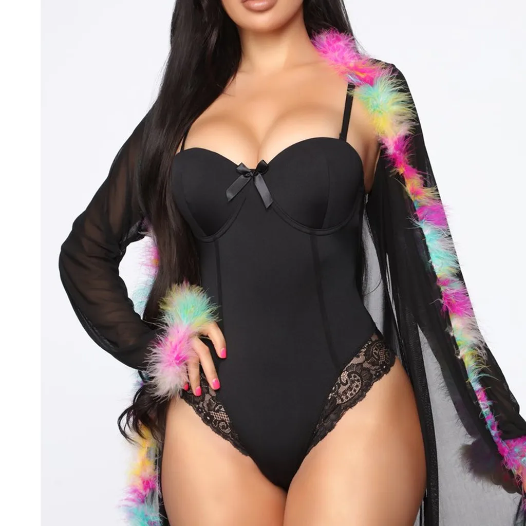 Новинка женское блестящее нижнее белье с бантом и открытой спиной Боди Нижнее