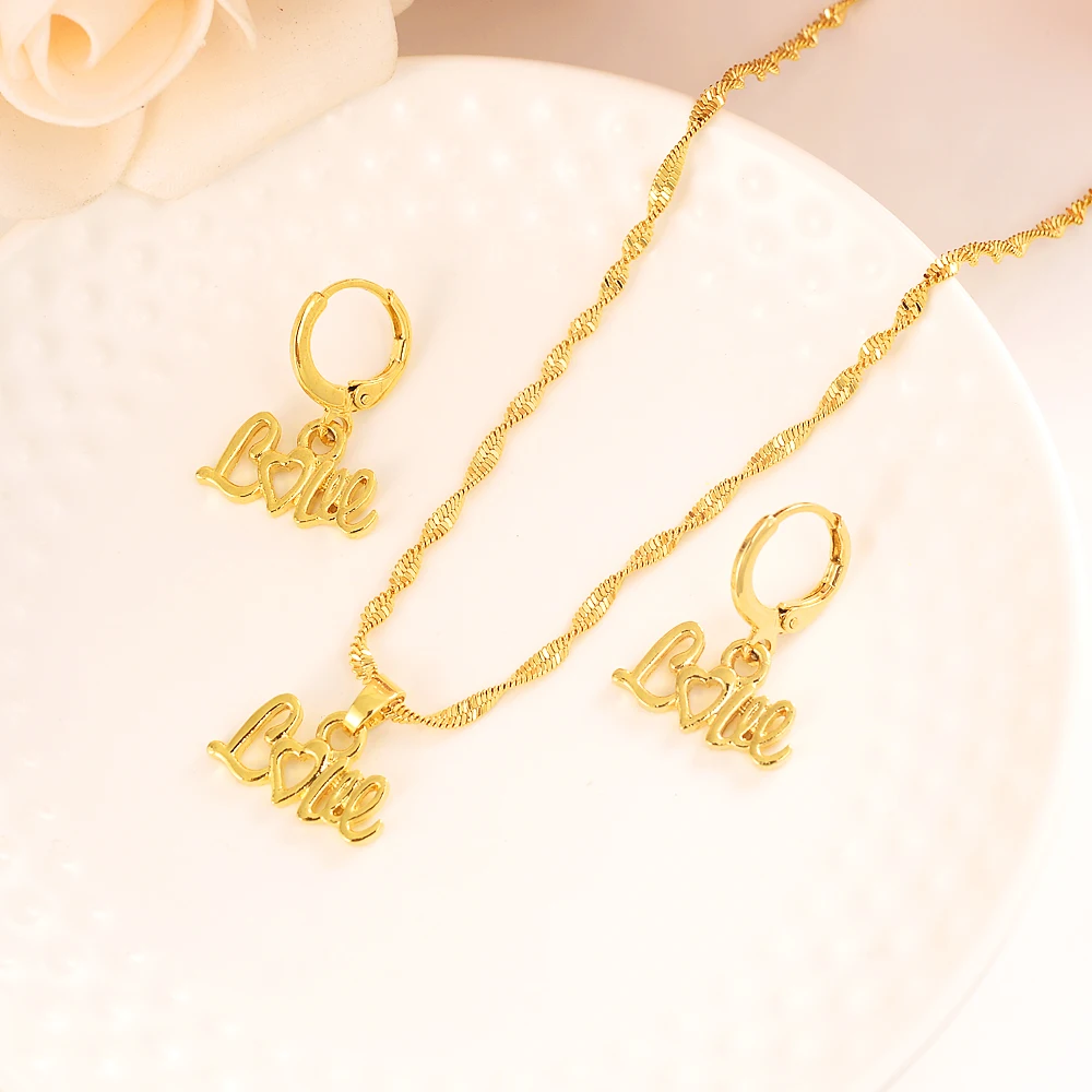 

Gold Love Suit necklace earrings wedding bridal party Anniversary jewelry Christmas gift