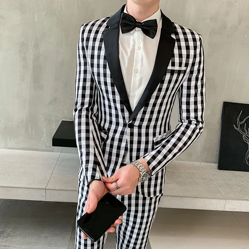 Классический свадебный костюм в клетку комплект из 2 предметов мужские блейзеры