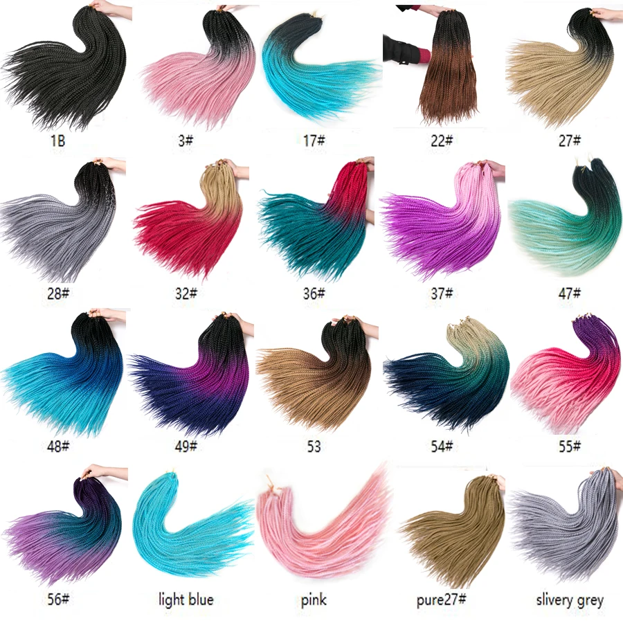 24 Inch Ombre Box Braid Crochet Braids Hair Extensions, Synthetic Heat Resistant Fiber, 22 Roots/Piece, Two and Three Tone image 3