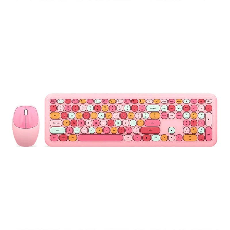 

2.4G Wireless Keyboard And Mouse Combination Pink Multi-Color Mute 110 Keys Wide Compatibility Easy To Operate