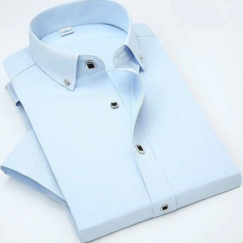 Cotton Shirts Mens Short Sleeve Dress Shirts Mens Fashion Clothing Trends Oversized Button Up Shirt Business Office White Shirt