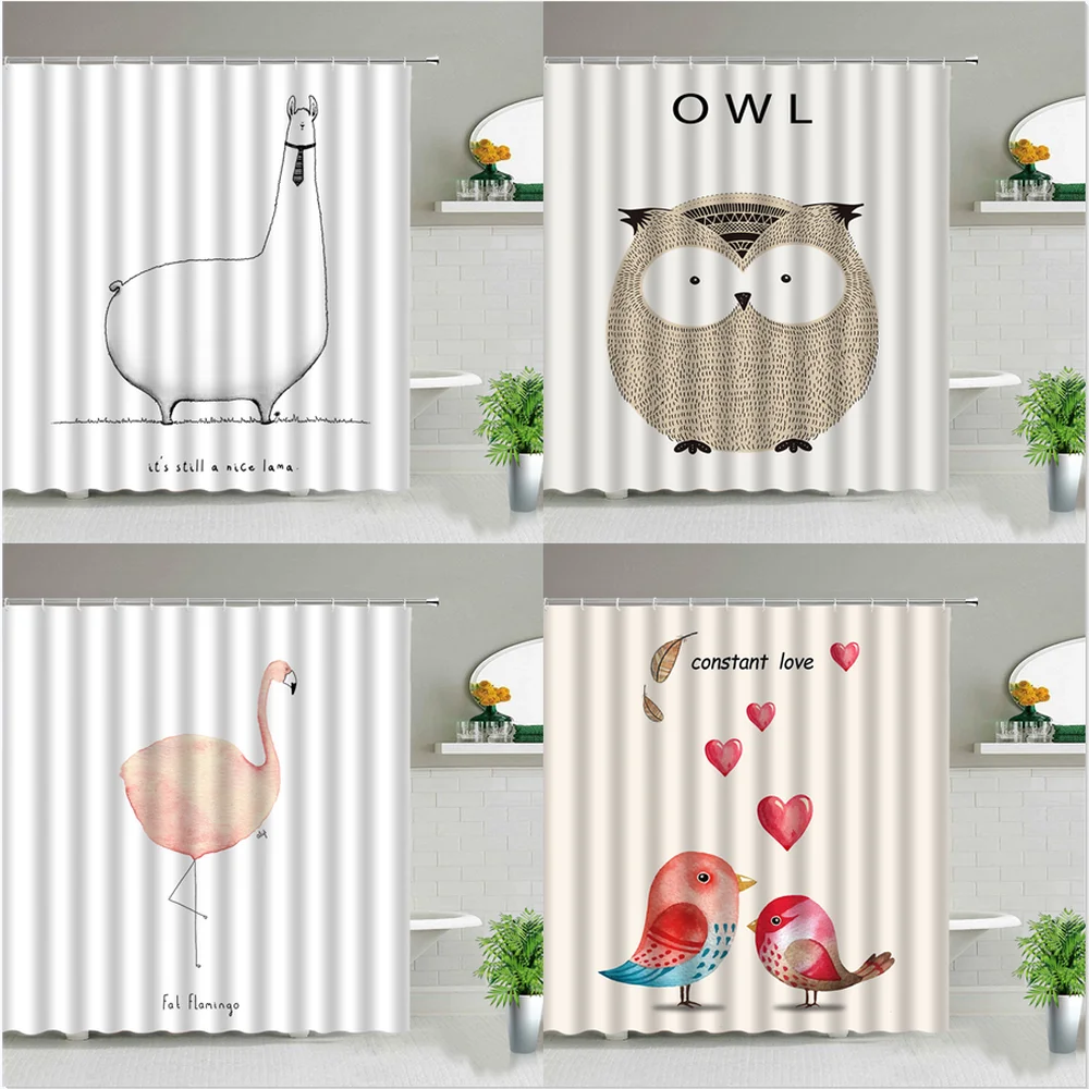 Занавеска для душа с мультяшными животными милые альпака сова фламинго 3d-принт