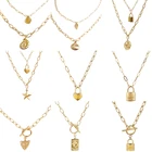 Ожерелье из нержавеющей стали в стиле панк для женщин, винтажное многослойное ожерелье, длинное ожерелье с подвеской в виде монеты, ожерелье в подарок