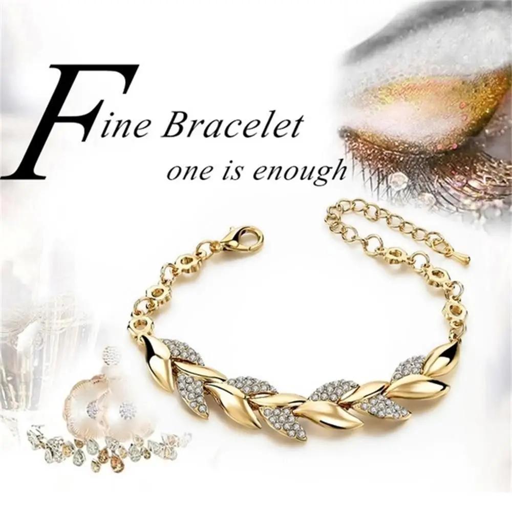 

Luxury Chain Fashion 18K Gold Braided Leaf Bracelets Bridal Wedding Jewelry Shiny Crystal Bangle