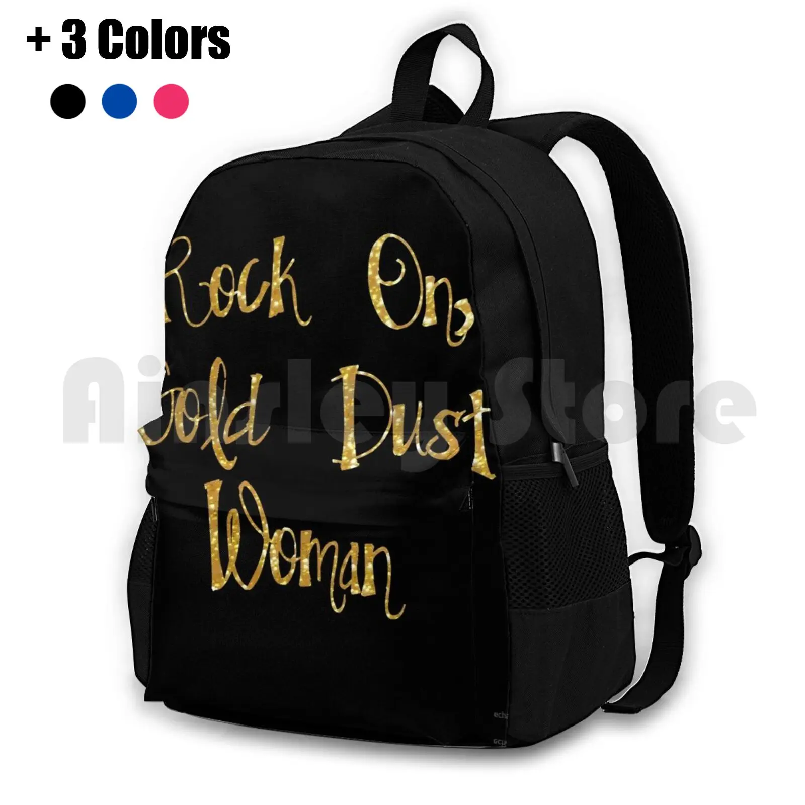 

Gold Dust Woman Outdoor Hiking Backpack Waterproof Camping Travel Stevie Nicks Music Lyric Song Quote Typography