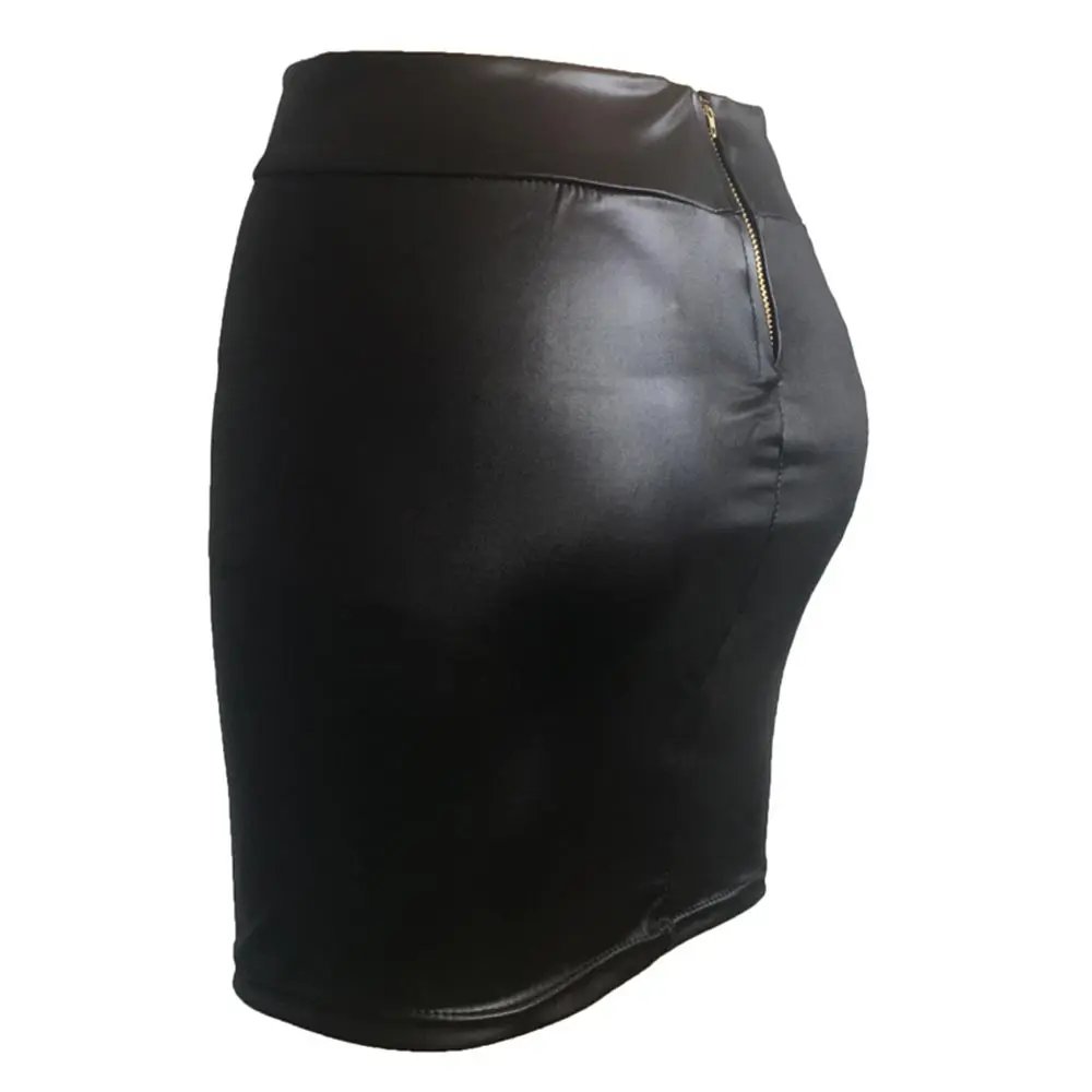 Женская облегающая юбка карандаш черная однотонная мини из искусственной кожи с