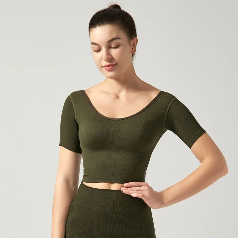 

2022 укороченные топы для тренажерного зала, йоги, сексуальные бесшовные рубашки для йоги, женский топ для тренировок, фитнеса, бега, спорта, ф...