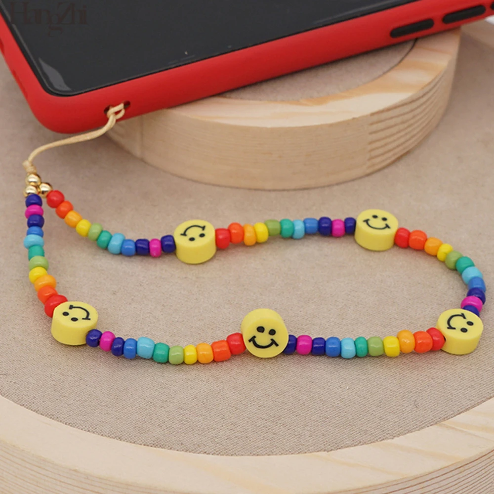 New Mobile Phone Anti-Lost Strap Lanyard Ins Trendy Colorful Smile Pearl Soft Pottery Rope for Cell Case Hanging Cord | Мобильные