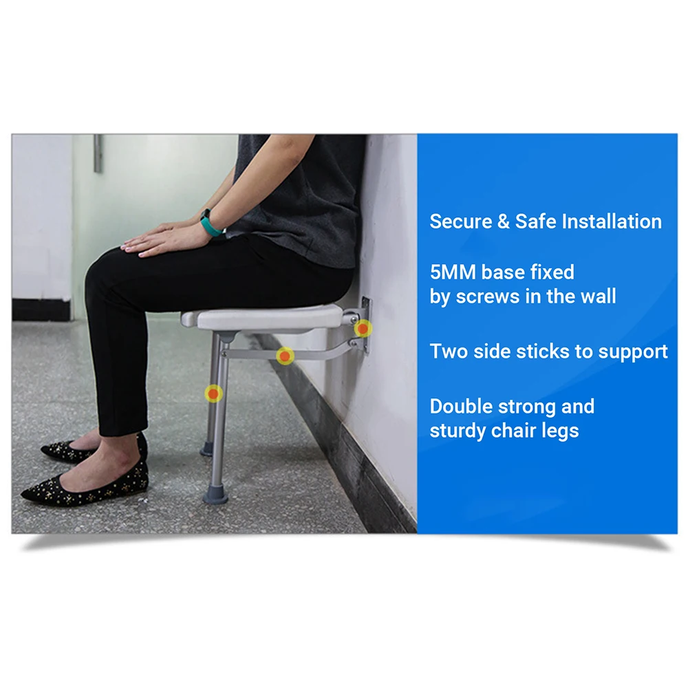 

Folding Shower Bench Flip-up Screw-in Bath Seat Wall Mounted Bathroom Chair Stool with Non-Slip Feet Drainage Holes Shower Head