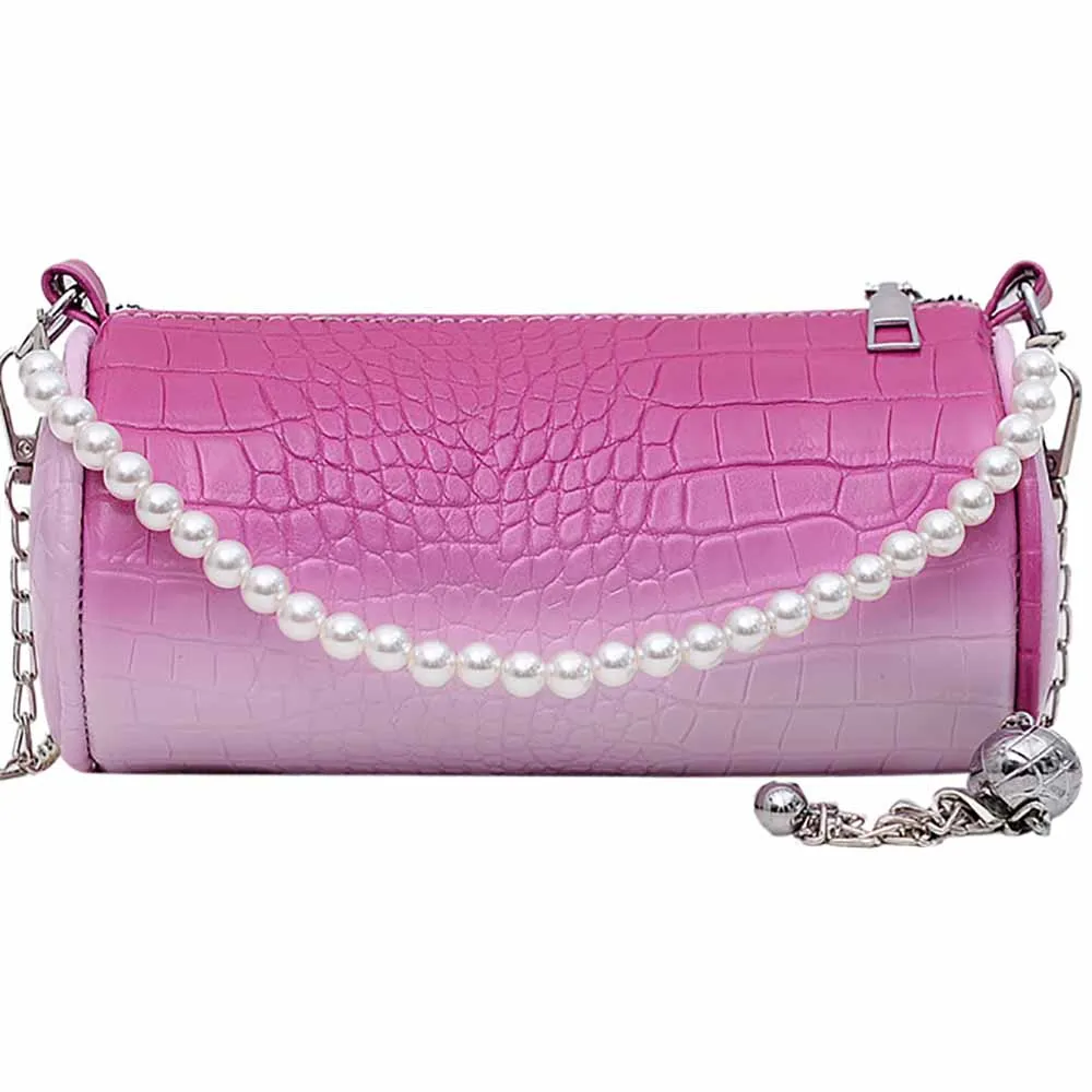 

Women Fashion Panelled Handbags Female Luxury Cylinder Pearls Chain Shoulder Bags Colorful Crossbody Bag For Ladies Shopper New