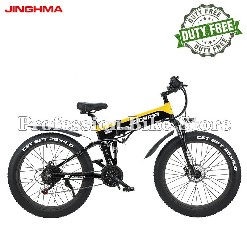 

JINGHMA R5a Adult Folding Electric Bike 1000W 48V 12.8AH 50KM/H E-Bike Mountain Mobility Bicycle 26"*4.0 Fat Tires Snowmobile