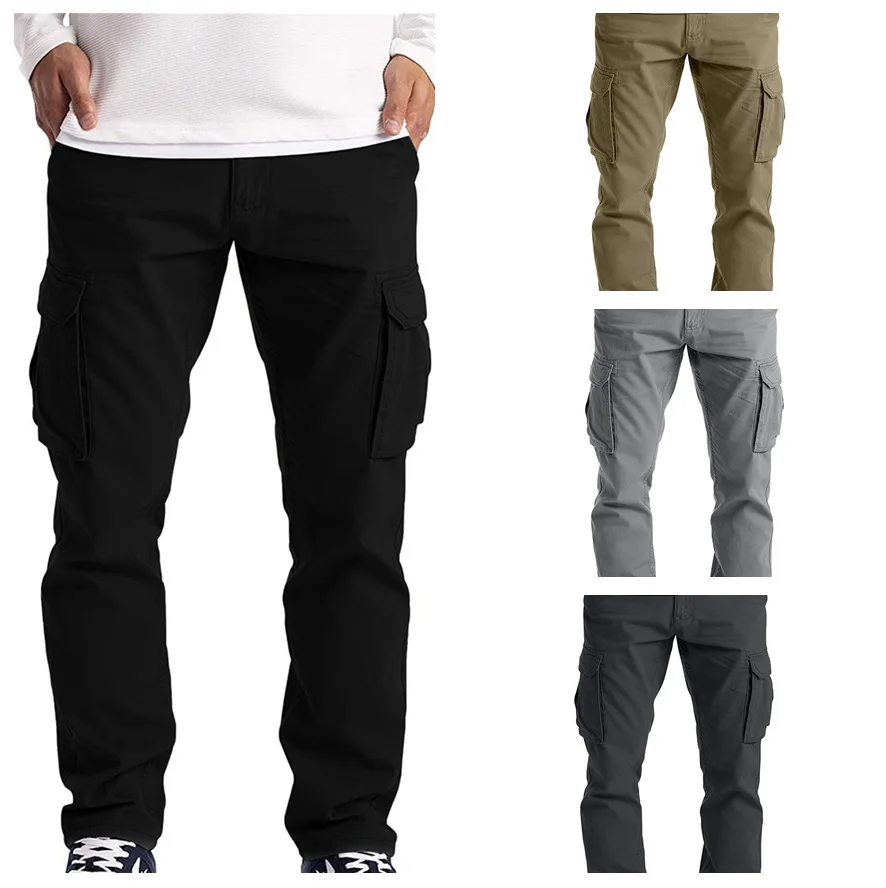

Summer Men's Pants Large Size Straight Fit Big Sizes 5XL Side Pockets Wide Leg Cotton Black Cargo Pants Work Trousers Male Pants