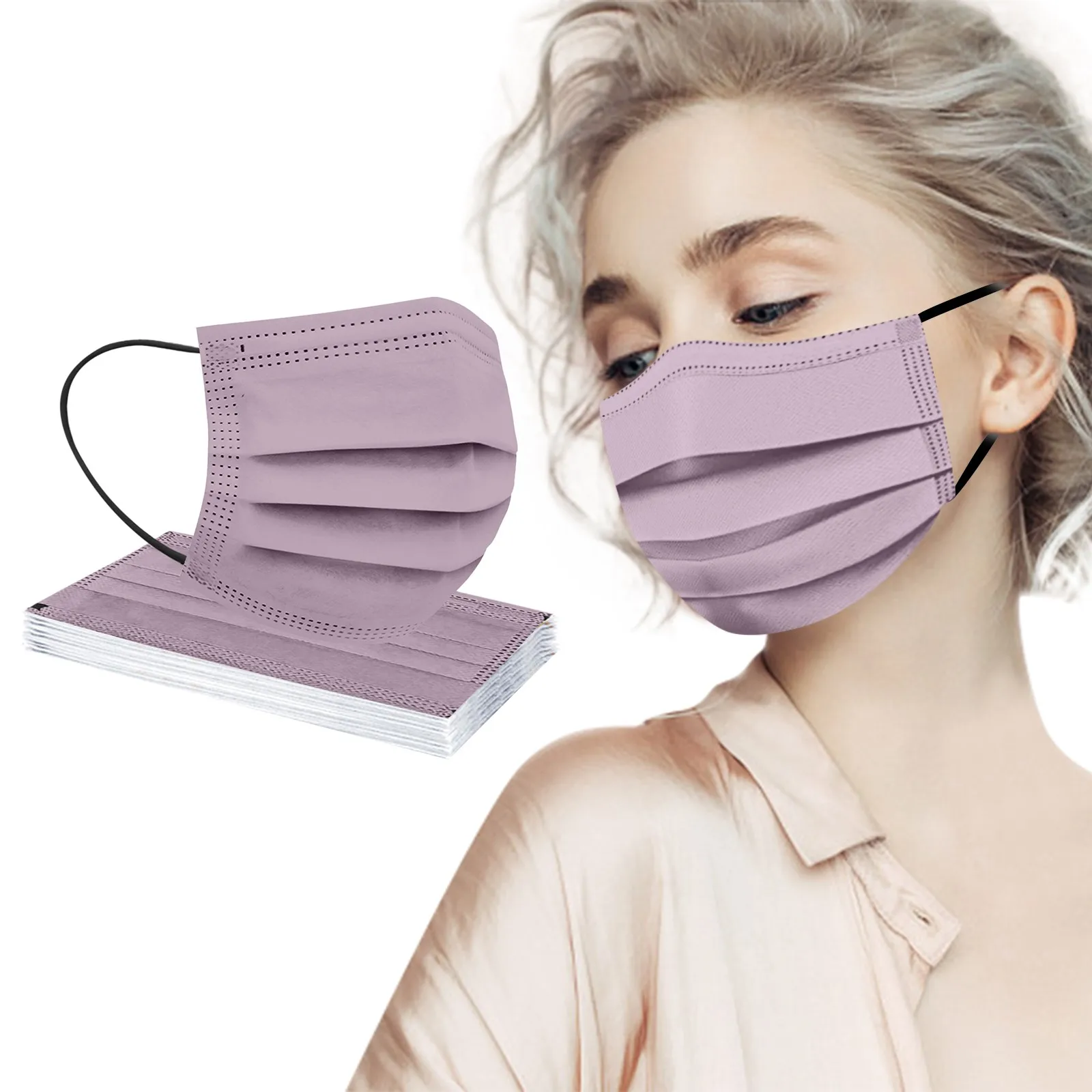 

10pcs Adult Soild Print Disposable Masks Men Women Protective Non-woven 3 Layer Face Mask Anti-dust mouth Mask Earloop Bandage