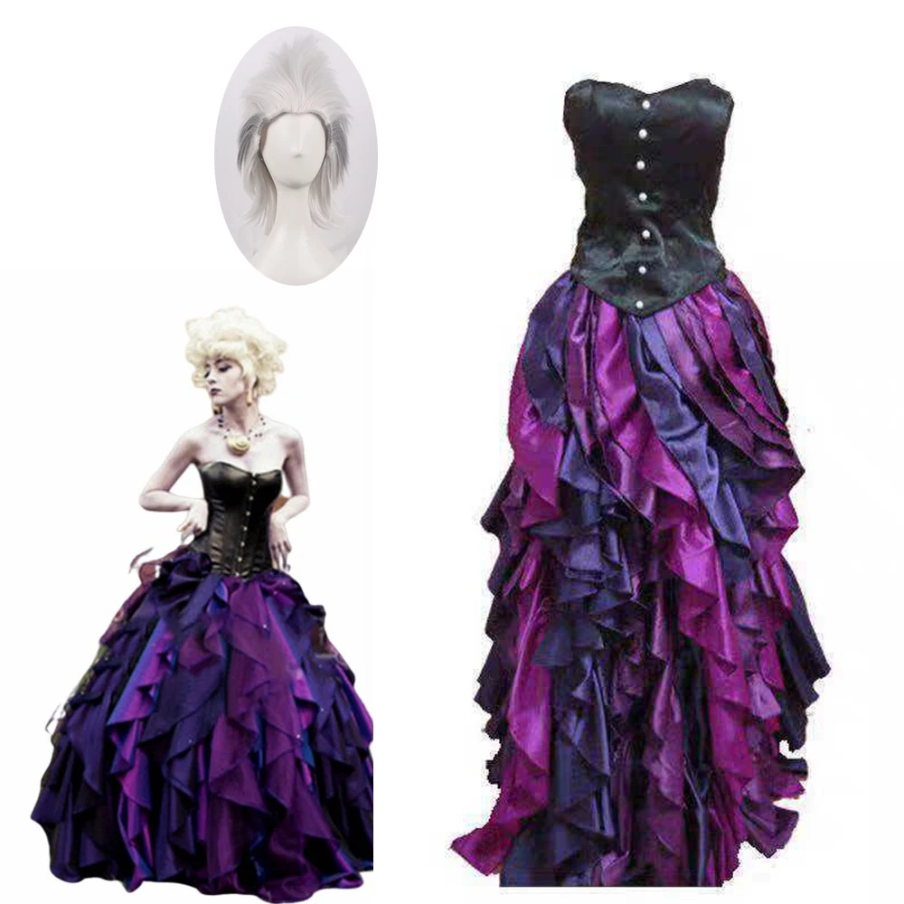 Новинка 2020, платье Русалочки, платье принцессы морской ведьмы Урсулы, фиолетовый костюм для косплея, костюмы и парики на Хэллоуин