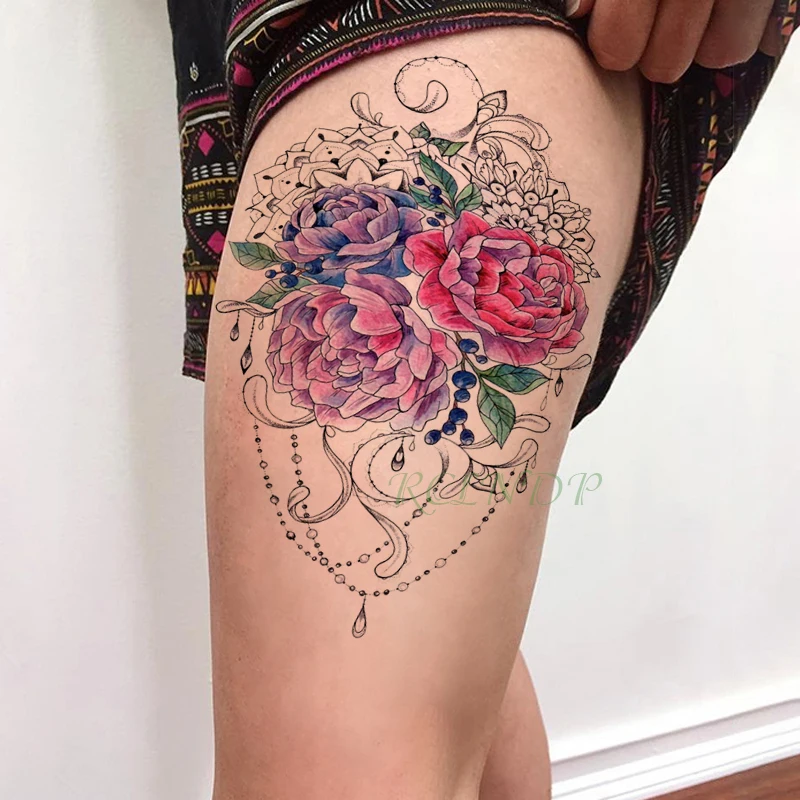 

Waterproof Temporary Tattoo Sticker peony flower diamond necklace fake tatto flash tatoo stickers art tattoos for girl women men