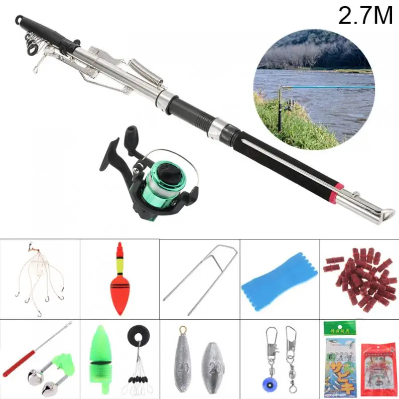 2.7m Automatic Fishing Rod Reel Line Combo Full Kits with Carp Lures Float Hooks Beads Bell Lead Weight | Спорт и развлечения