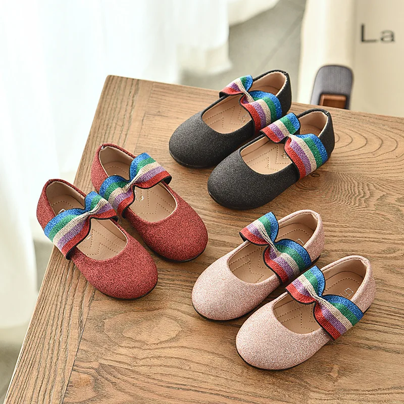 

Girls Shoes Princess 2019 Spring and Autumn New Crystal Baby Shoes Non-slip Leather Soft Bottom Rainbow Tie Breathable Sandals